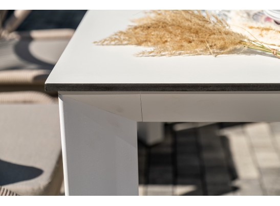 "Венето" обеденная группа на 6 персон со стульями "Милан", каркас белый, роуп бежевый в Ростове-на-Дону