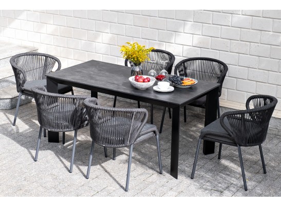 "Венето" обеденный стол из HPL 160х80см, цвет "серый гранит", каркас черный в Ростове-на-Дону