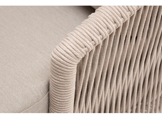 "Верона" диван 3-местный плетеный из роупа, каркас алюминий белый муар, роуп бежевый круглый, ткань бежевая 052 в Ростове-на-Дону