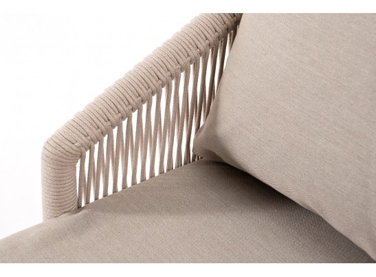 "Верона" диван 3-местный плетеный из роупа, каркас алюминий белый муар, роуп бежевый круглый, ткань бежевая 052 в Ростове-на-Дону