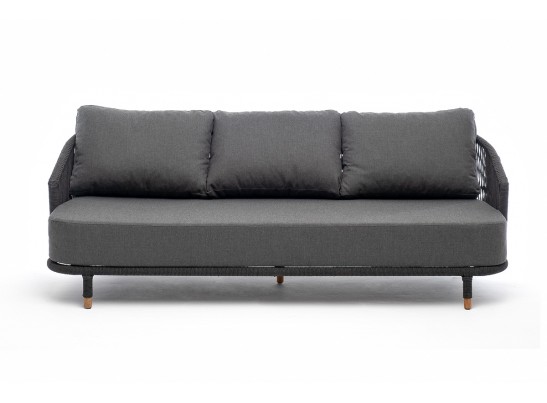 "Верона" диван 3-местный плетеный из роупа, каркас алюминий темно-серый (RAL7024) муар, роуп темно-серый круглый, ткань темно-серая 027 в Ростове-на-Дону