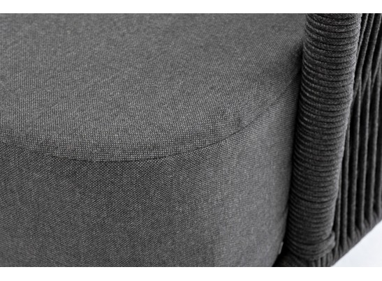 "Верона" диван 3-местный плетеный из роупа, каркас алюминий темно-серый (RAL7024) муар, роуп темно-серый круглый, ткань темно-серая 027 в Ростове-на-Дону