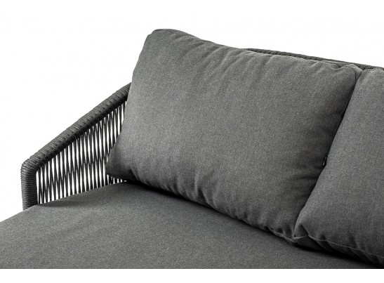 "Верона" диван 3-местный плетеный из роупа, каркас алюминий темно-серый (RAL7024) муар, роуп темно-серый круглый, ткань темно-серая 027 в Ростове-на-Дону