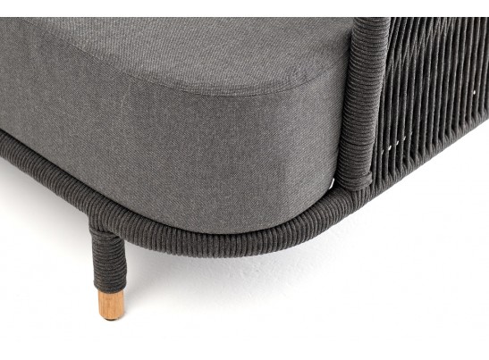 "Верона" диван 3-местный плетеный из роупа, каркас алюминий темно-серый (RAL7024) муар, роуп темно-серый круглый, ткань темно-серая 027 в Ростове-на-Дону