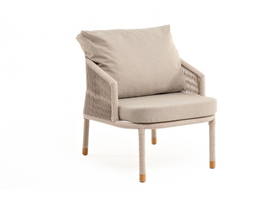 "Верона" кресло плетеное из роупа, каркас алюминий белый муар, роуп бежевый круглый, ткань бежевая 052 в Ростове-на-Дону