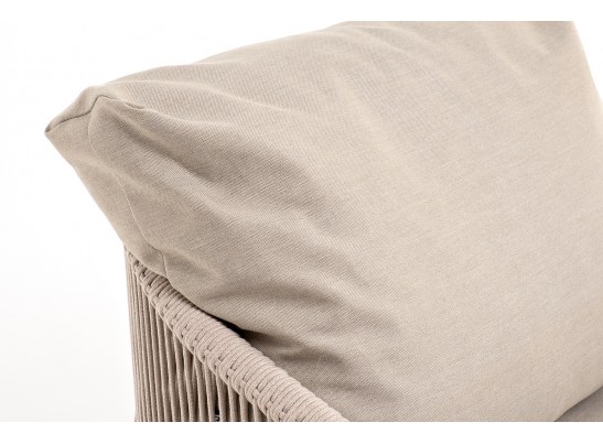 "Верона" кресло плетеное из роупа, каркас алюминий белый муар, роуп бежевый круглый, ткань бежевая 052 в Ростове-на-Дону