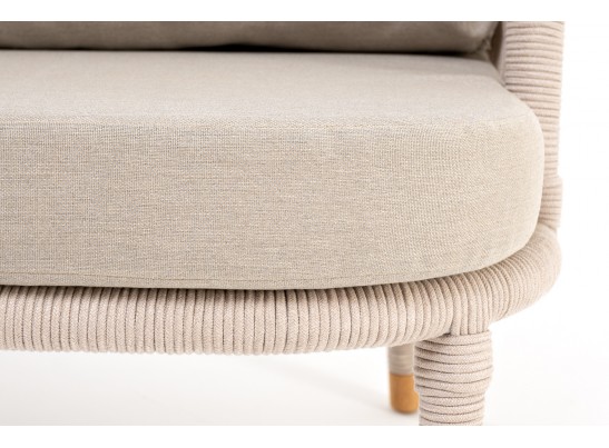 "Верона" кресло плетеное из роупа, каркас алюминий белый муар, роуп бежевый круглый, ткань бежевая 052 в Ростове-на-Дону