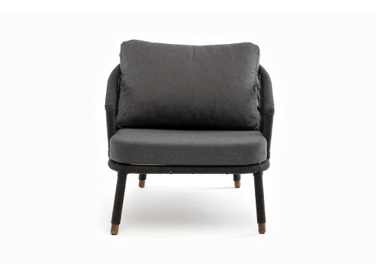 "Верона" кресло плетеное из роупа, каркас алюминий темно-серый (RAL7024) муар, роуп темно-серый круглый, ткань темно-серая 027 в Ростове-на-Дону