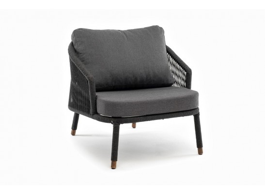 "Верона" кресло плетеное из роупа, каркас алюминий темно-серый (RAL7024) муар, роуп темно-серый круглый, ткань темно-серая 027 в Ростове-на-Дону