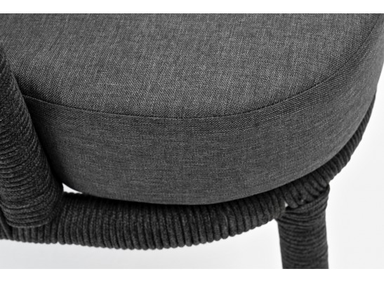 "Верона" кресло плетеное из роупа, каркас алюминий темно-серый (RAL7024) муар, роуп темно-серый круглый, ткань темно-серая 027 в Ростове-на-Дону