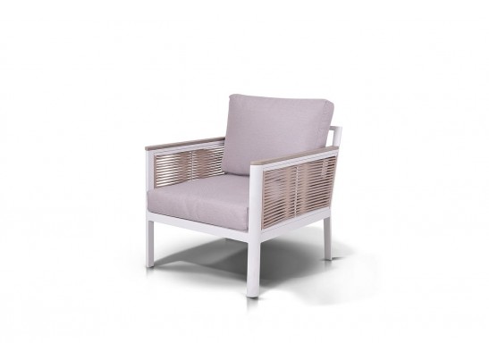 "Сан Ремо" кресло плетеное из роупа садовое, каркас алюминий белый, роуп бежевый, ткань бежевая в Ростове-на-Дону