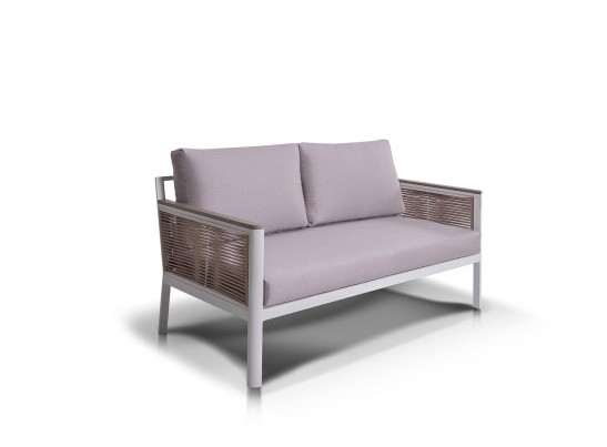 "Сан Ремо" диван 2-местный плетеный из роупа, каркас алюминий белый, роуп бежевый, ткань бежевая в Ростове-на-Дону