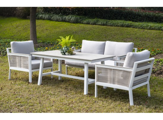 "Сан Ремо" кресло плетеное из роупа садовое, каркас алюминий белый, роуп бежевый, ткань бежевая в Ростове-на-Дону