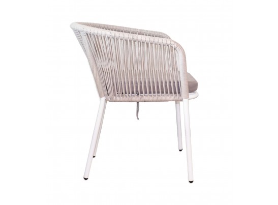 "Марсель" стул плетеный из роупа, каркас алюминий белый шагрень, роуп бежевый круглый, ткань бежевая в Ростове-на-Дону