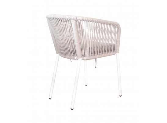 "Марсель" стул плетеный из роупа, каркас алюминий белый шагрень, роуп бежевый круглый, ткань бежевая в Ростове-на-Дону