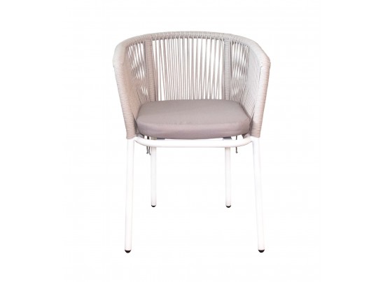 "Марсель" стул плетеный из роупа, каркас алюминий белый шагрень, роуп бежевый круглый, ткань бежевая в Ростове-на-Дону