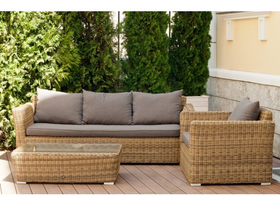 "Капучино" диван из искусственного ротанга трехместный, цвет соломенный в Ростове-на-Дону