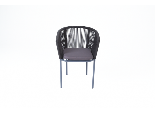 "Марсель" стул плетеный из роупа, каркас алюминий темно-серый (RAL7024) шагрень, роуп темно-серый круглый, ткань темно-серая в Ростове-на-Дону