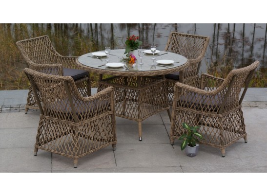 "Эспрессо" плетеный круглый стол, диаметр 118 см, цвет соломенный в Ростове-на-Дону