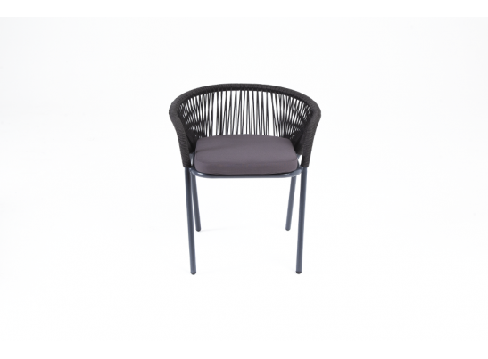 "Женева" стул плетеный из роупа, каркас алюминий темно-серый (RAL7024) шагрень, роуп темно-серый круглый, ткань темно-серая в Ростове-на-Дону