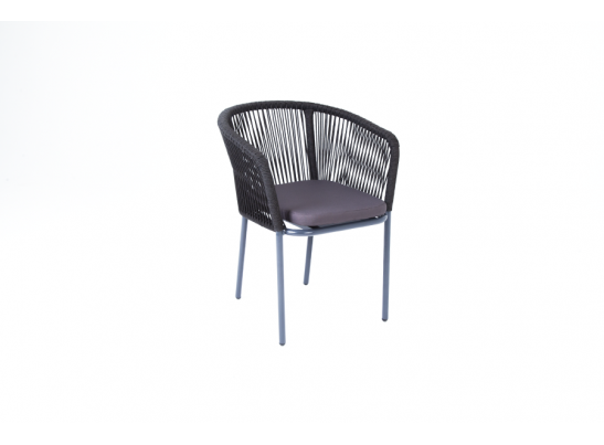 "Марсель" стул плетеный из роупа, каркас алюминий темно-серый (RAL7024) шагрень, роуп темно-серый круглый, ткань темно-серая в Ростове-на-Дону