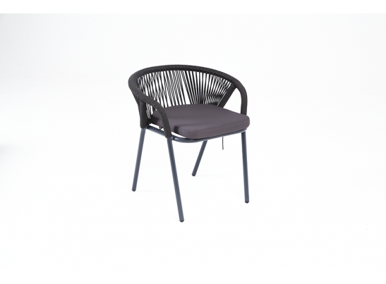 "Женева" стул плетеный из роупа, каркас алюминий темно-серый (RAL7024) шагрень, роуп темно-серый круглый, ткань темно-серая в Ростове-на-Дону