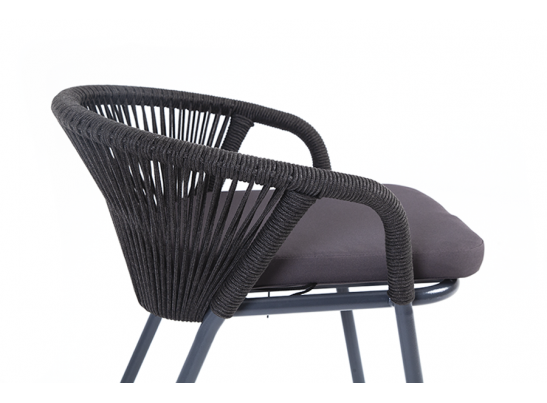 "Женева" стул плетеный из роупа, каркас алюминий темно-серый (RAL7024) шагрень, роуп темно-серый круглый, ткань темно-серая в Ростове-на-Дону