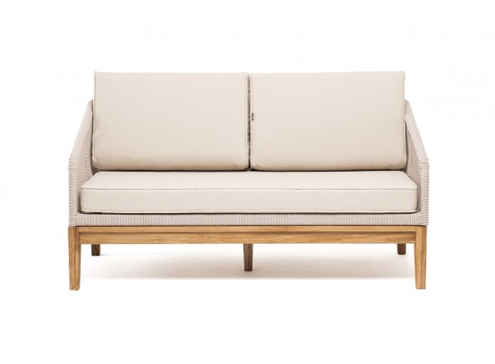 "Канны" диван 2-местный плетеный из роупа, основание дуб, роуп бежевый круглый, ткань бежевая 052 в Ростове-на-Дону