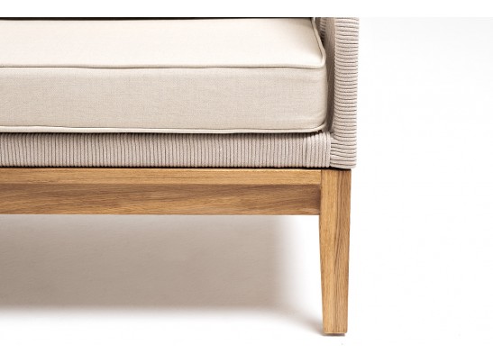 "Канны" диван 2-местный плетеный из роупа, основание дуб, роуп бежевый круглый, ткань бежевая 052 в Ростове-на-Дону