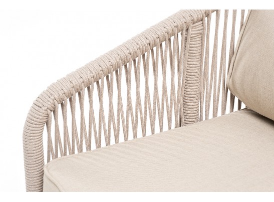"Канны" диван 2-местный плетеный из роупа, основание дуб, роуп бежевый круглый, ткань бежевая 052 в Ростове-на-Дону