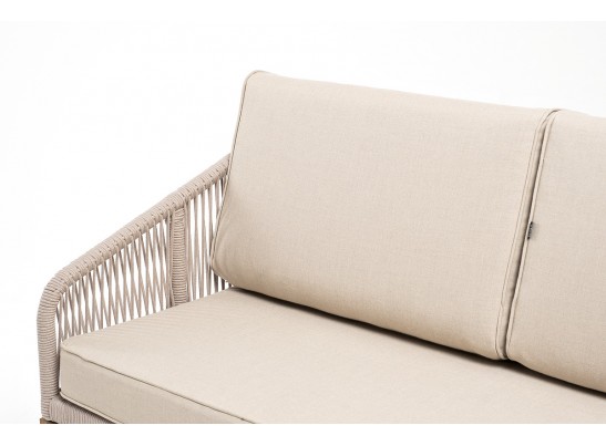 "Канны" диван 2-местный плетеный из роупа, основание дуб, роуп бежевый круглый, ткань бежевая 052 в Ростове-на-Дону