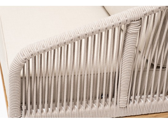 "Канны" диван 2-местный плетеный из роупа, основание дуб, роуп бежевый круглый, ткань бежевая 052 в Ростове-на-Дону