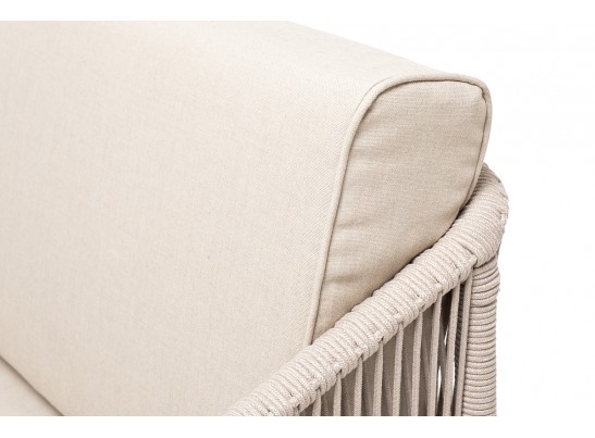 "Канны" диван 2-местный плетеный из роупа, основание дуб, роуп бежевый круглый, ткань бежевая 052 в Ростове-на-Дону