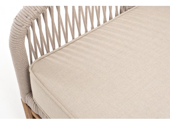"Канны" диван 2-местный плетеный из роупа, основание дуб, роуп бежевый круглый, ткань бежевая 052 в Ростове-на-Дону