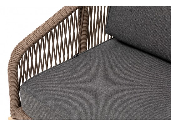 "Канны" диван 2-местный плетеный из роупа, основание дуб, роуп коричневый круглый, ткань темно-серая 027 в Ростове-на-Дону