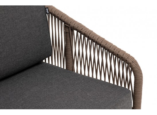 "Канны" диван 2-местный плетеный из роупа, основание дуб, роуп коричневый круглый, ткань темно-серая 027 в Ростове-на-Дону