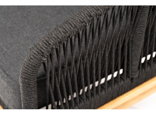 "Канны" диван 2-местный плетеный из роупа, основание дуб, роуп темно-серый круглый, ткань темно-серая 027 в Ростове-на-Дону