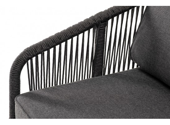 "Канны" диван 2-местный плетеный из роупа, основание дуб, роуп темно-серый круглый, ткань темно-серая 027 в Ростове-на-Дону