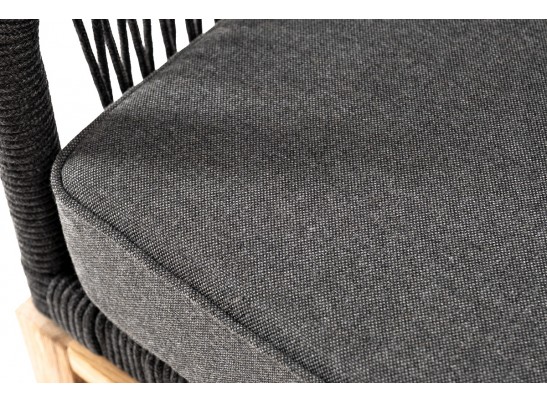 "Канны" диван 2-местный плетеный из роупа, основание дуб, роуп темно-серый круглый, ткань темно-серая 027 в Ростове-на-Дону