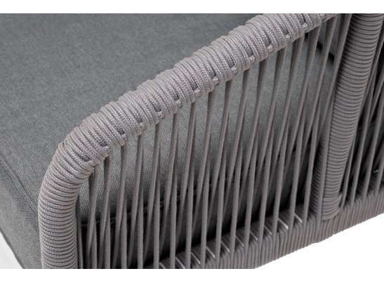 "Канны" диван 3-местный плетеный из роупа, каркас алюминий белый муар, роуп светло-серый круглый, ткань серая 017 в Ростове-на-Дону