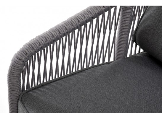 "Канны" диван 3-местный плетеный из роупа, каркас алюминий белый муар, роуп светло-серый круглый, ткань серая 017 в Ростове-на-Дону