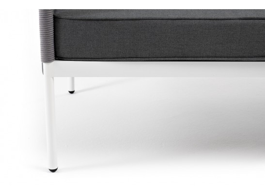 "Канны" диван 3-местный плетеный из роупа, каркас алюминий белый муар, роуп светло-серый круглый, ткань серая 017 в Ростове-на-Дону