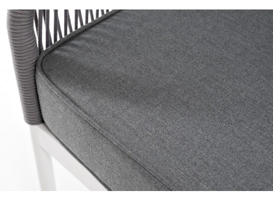 "Канны" диван 3-местный плетеный из роупа, каркас алюминий белый муар, роуп светло-серый круглый, ткань серая 017 в Ростове-на-Дону