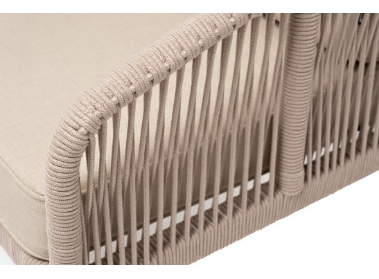 "Канны" кресло плетеное из роупа (веревки), каркас алюминий белый, роуп бежевый, ткань бежевая в Ростове-на-Дону