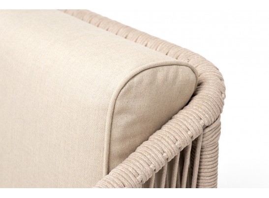 "Канны" кресло плетеное из роупа (веревки), каркас алюминий белый, роуп бежевый, ткань бежевая в Ростове-на-Дону