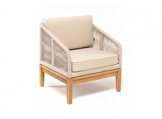 "Канны" кресло плетеное из роупа, основание дуб, роуп бежевый круглый, ткань бежевая 052 в Ростове-на-Дону