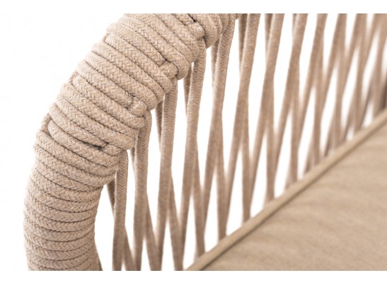 "Канны" кресло плетеное из роупа, основание дуб, роуп бежевый круглый, ткань бежевая 052 в Ростове-на-Дону