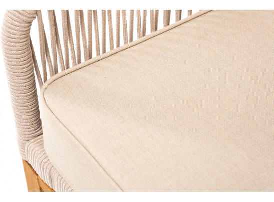 "Канны" кресло плетеное из роупа, основание дуб, роуп бежевый круглый, ткань бежевая 052 в Ростове-на-Дону
