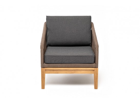 "Канны" кресло плетеное из роупа, основание дуб, роуп коричневый круглый, ткань темно-серая 027 в Ростове-на-Дону