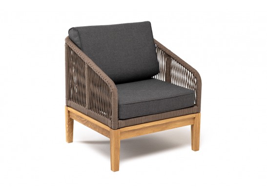 "Канны" кресло плетеное из роупа, основание дуб, роуп коричневый круглый, ткань темно-серая 027 в Ростове-на-Дону